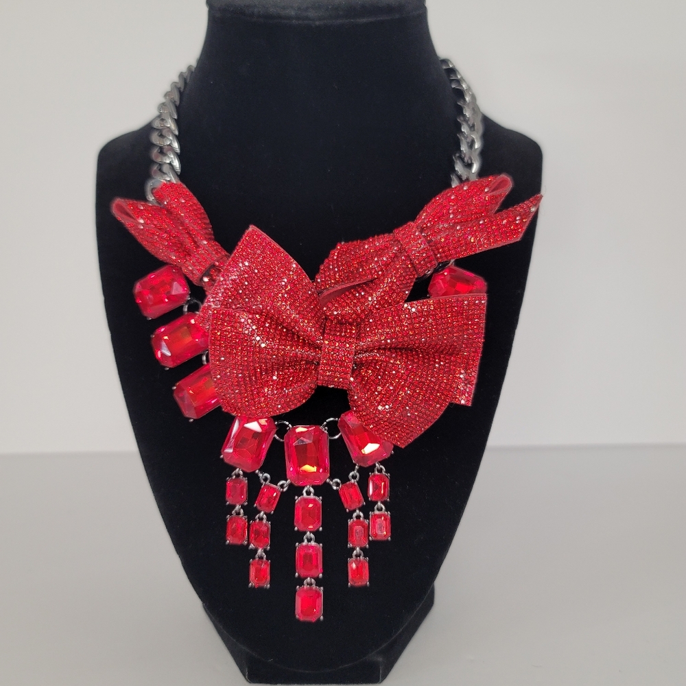 Betsey Johnson Valentine's Day Bows Holiday Jewel Ruby Red Necklace Jewelry❤️ - Picture 12 of 17